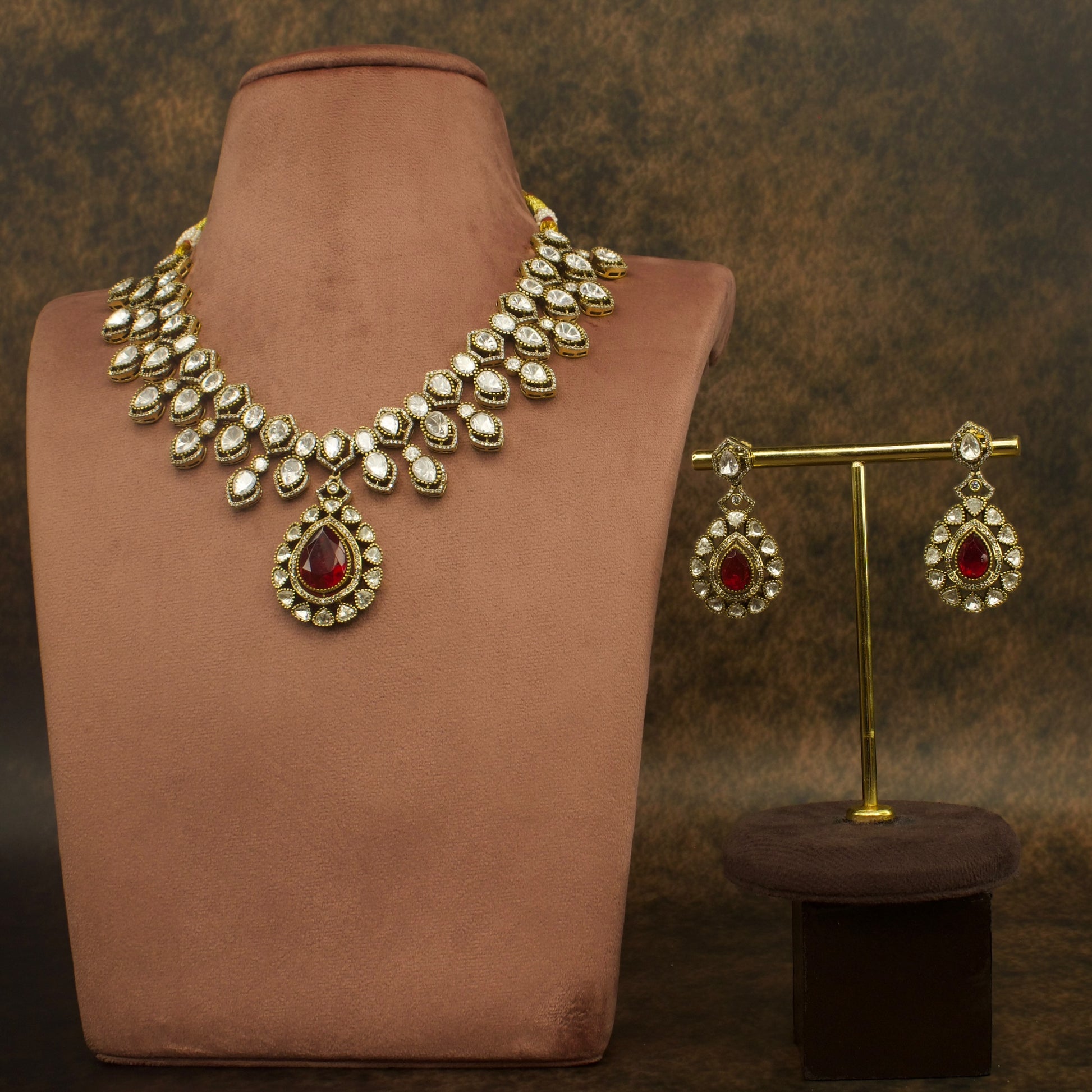 Victorian Polki Enchantment Short Necklace set  with high quality Victorian finish