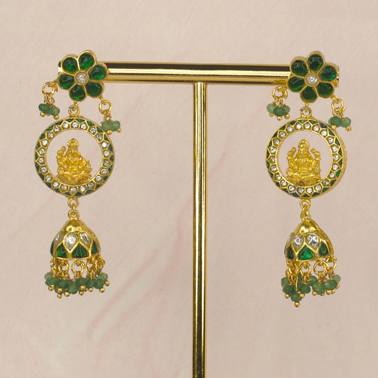 Gold Plated Jadau Kundan Temple Jhumka Earrings