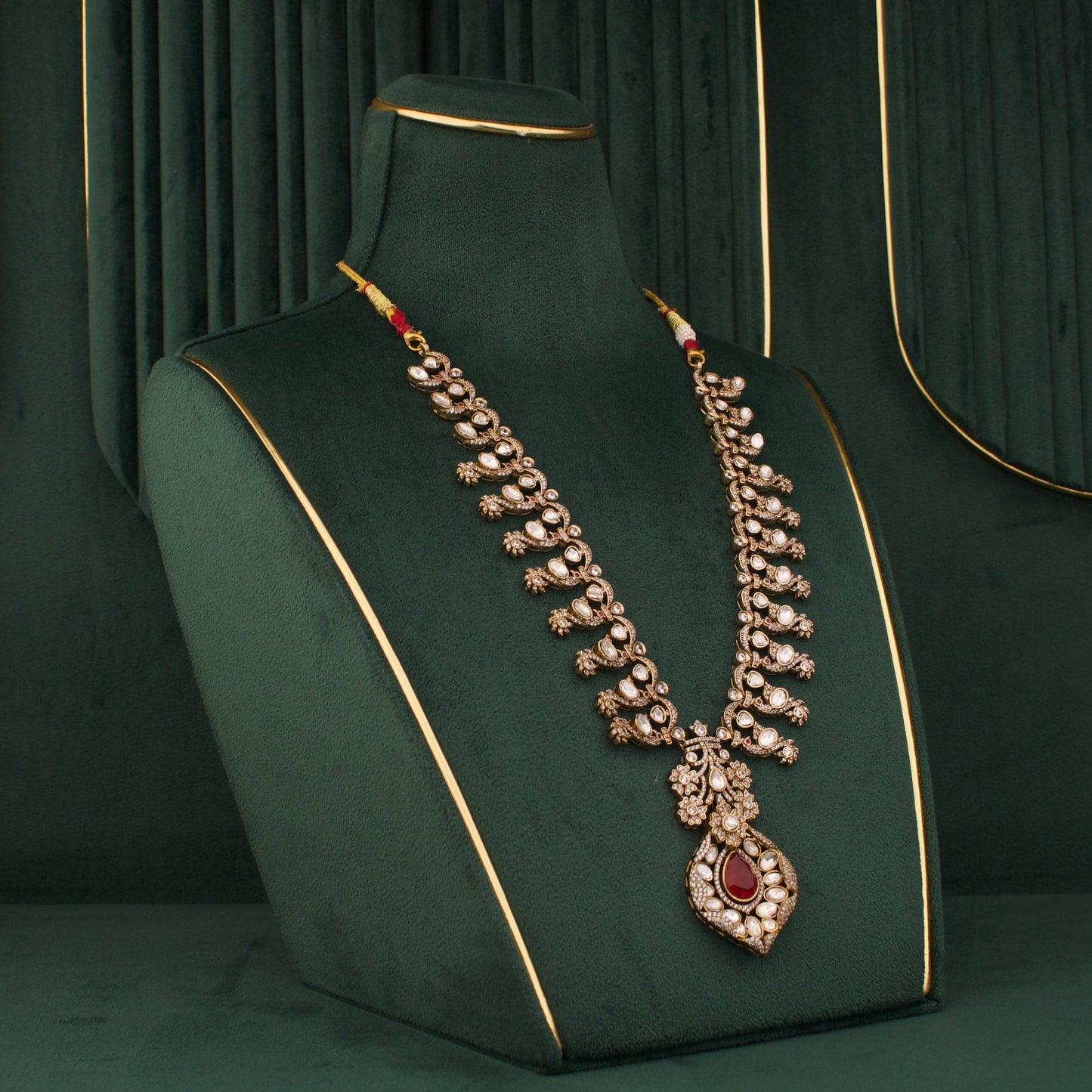 Regal Peacock Polki Necklace Set With Earrings