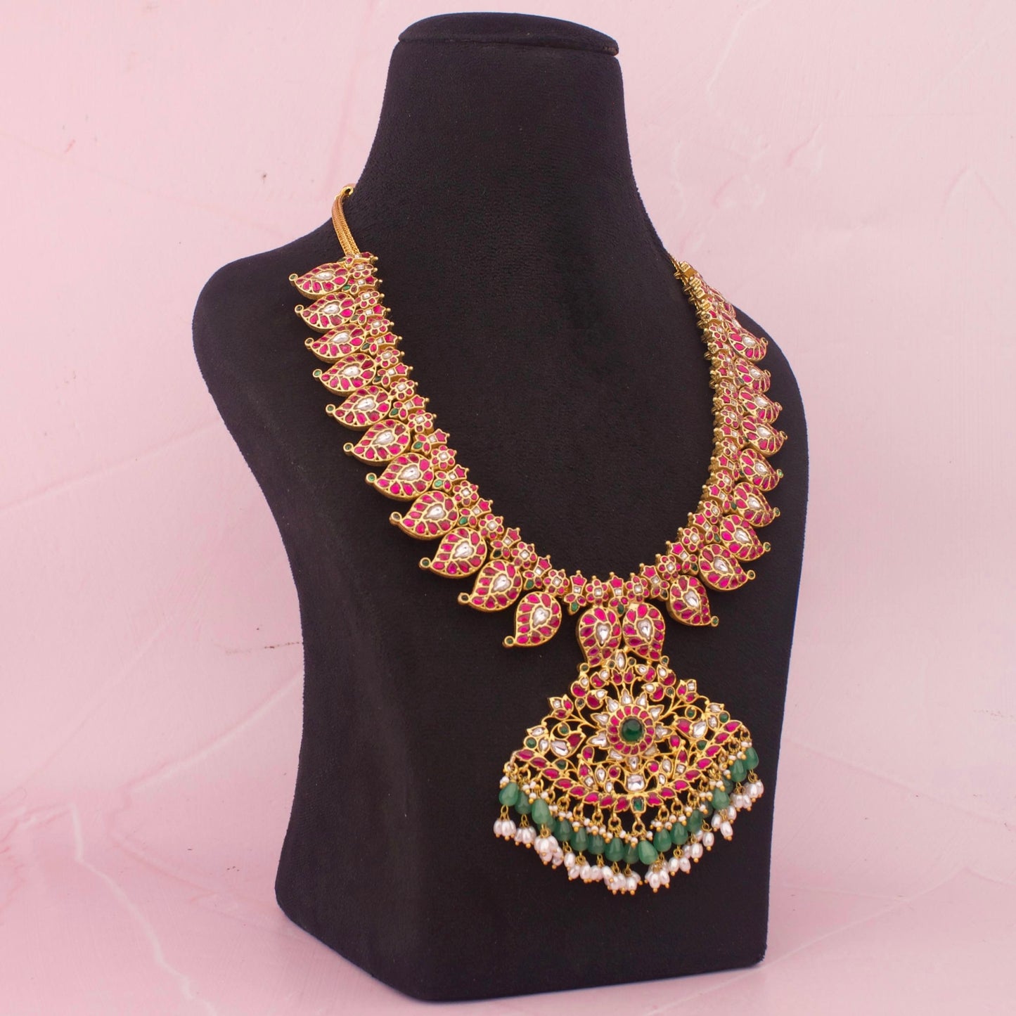 Bridal Gold Look Jadau Kundan Mango Haram With Guttapusalu Hangings