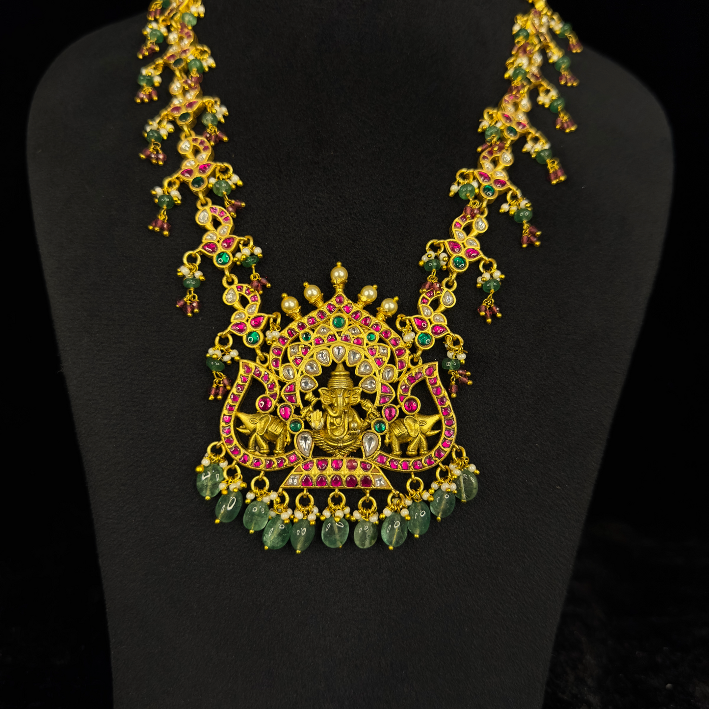 Intricate Jadau Kundan Long Necklace with Traditional Temple Pendant