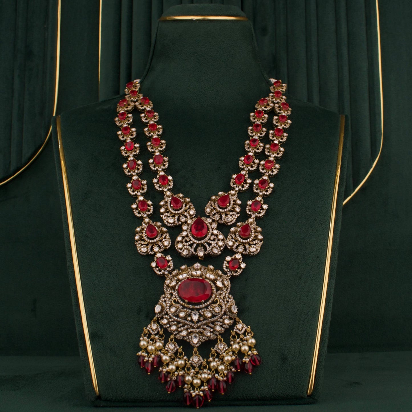 Bridal Victorian Layer Polki Haram With Matching Jhumki
