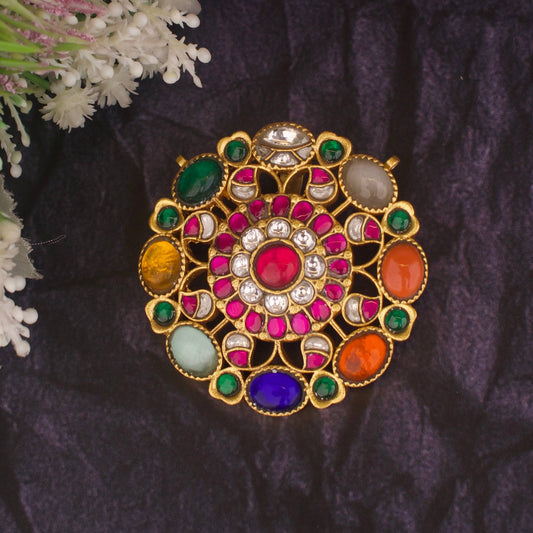 Royal Bridal Navratna Jadau Kundan Pendant – Exclusive Heritage Collection