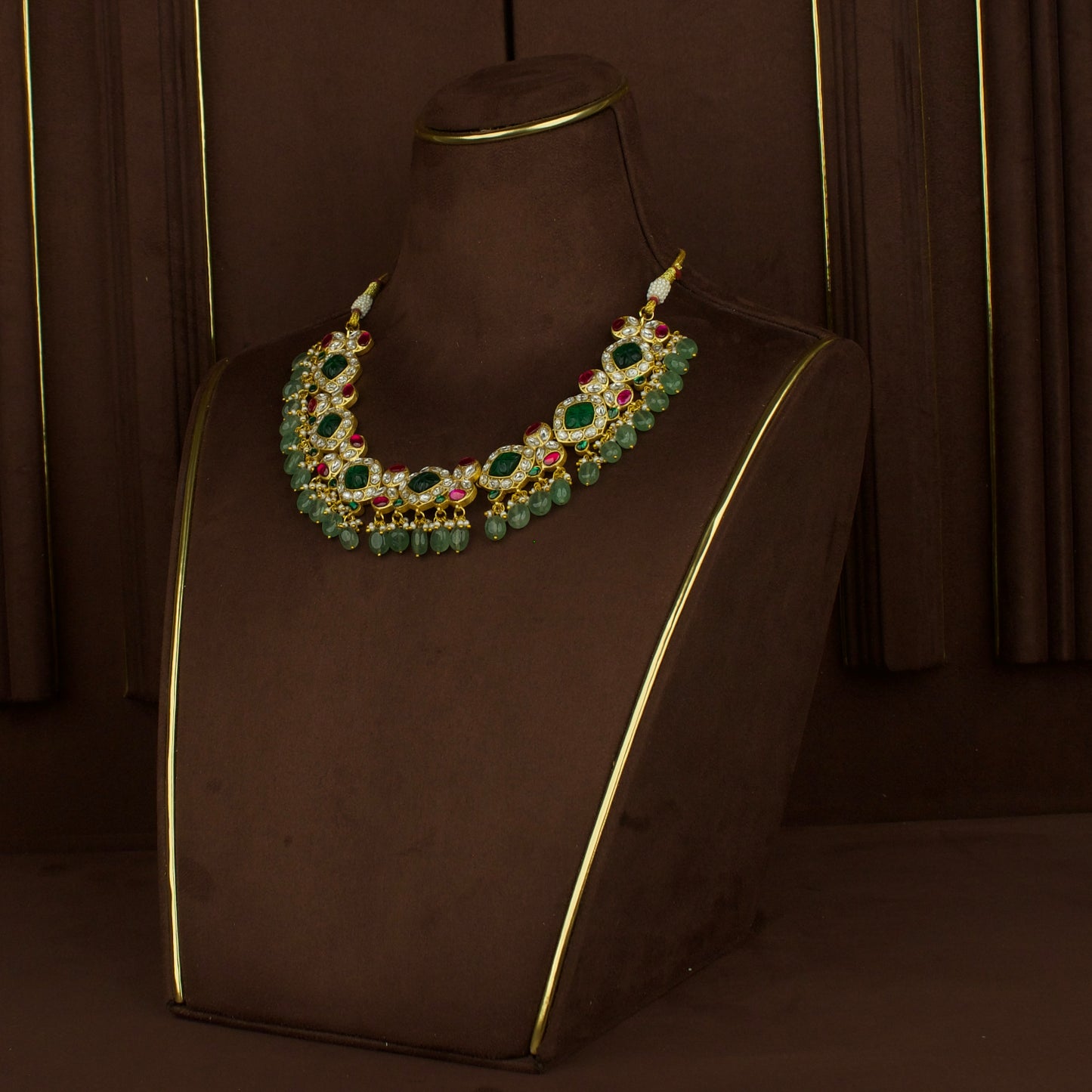 Majestic Jadau Kundan Necklace with Emerald and Ruby Accents