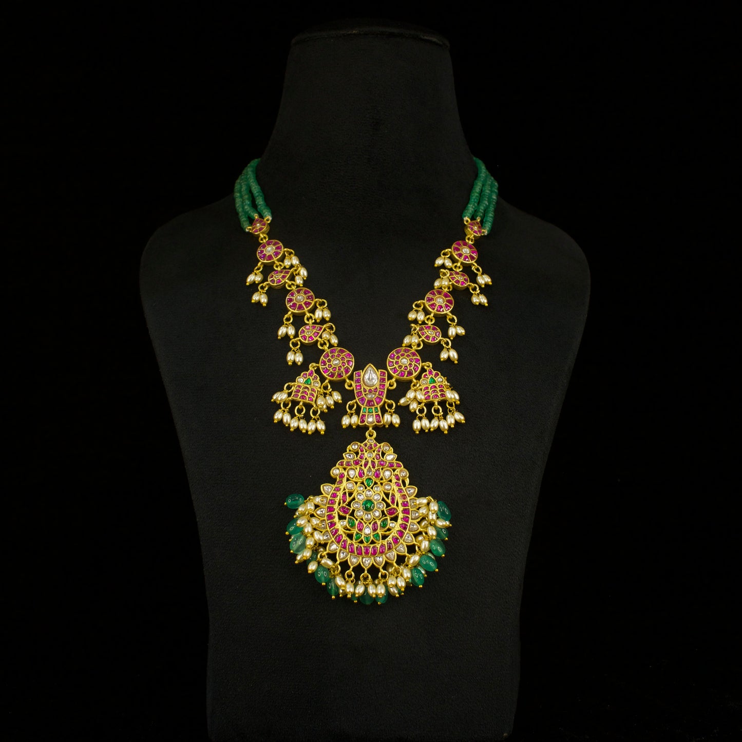 Grand Necklace Style Jadau Kundan Beads Mala