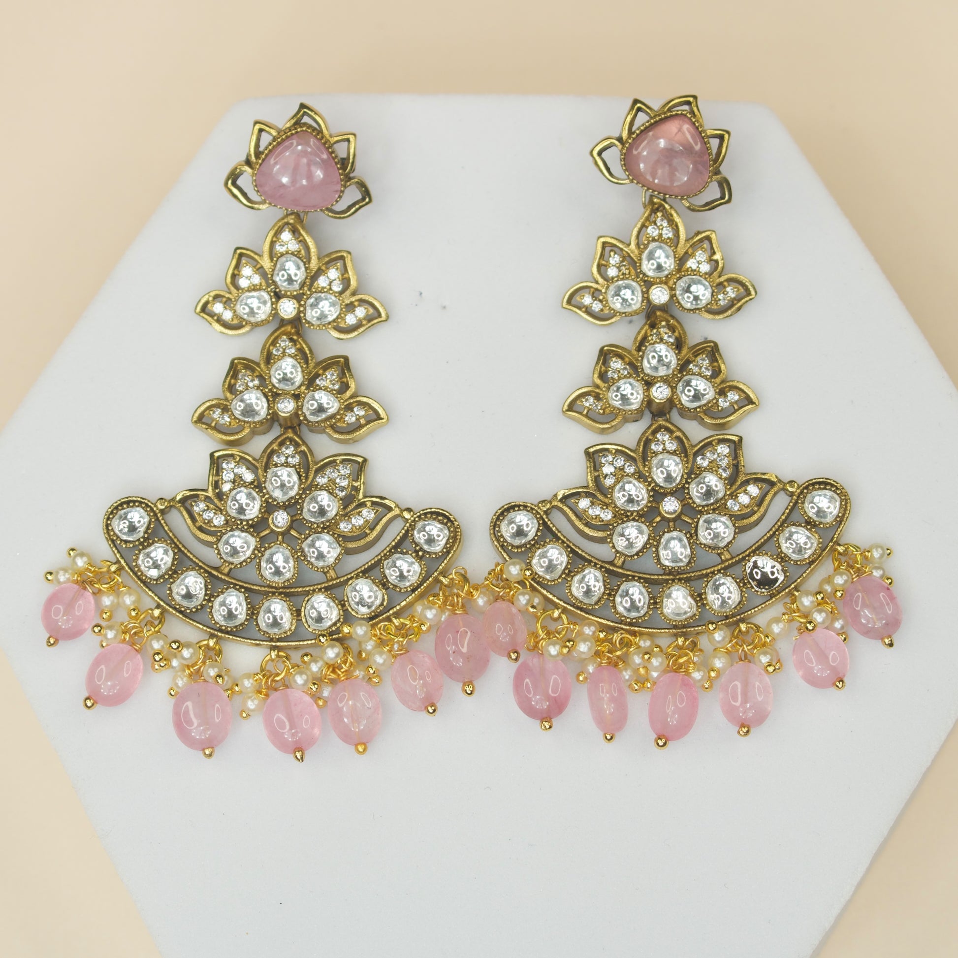 Floral Style Victorian pushback Earrings. This Victorian Jewellery is available in Pink, Red,Green & Purple colour variants. 