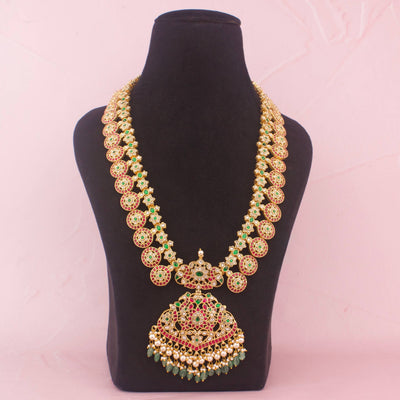 Bridal Jadau Kundan Long Haram Necklace With Pendant - Handcrafted Indian Bridal Jewelry by Dulhan Jewels
