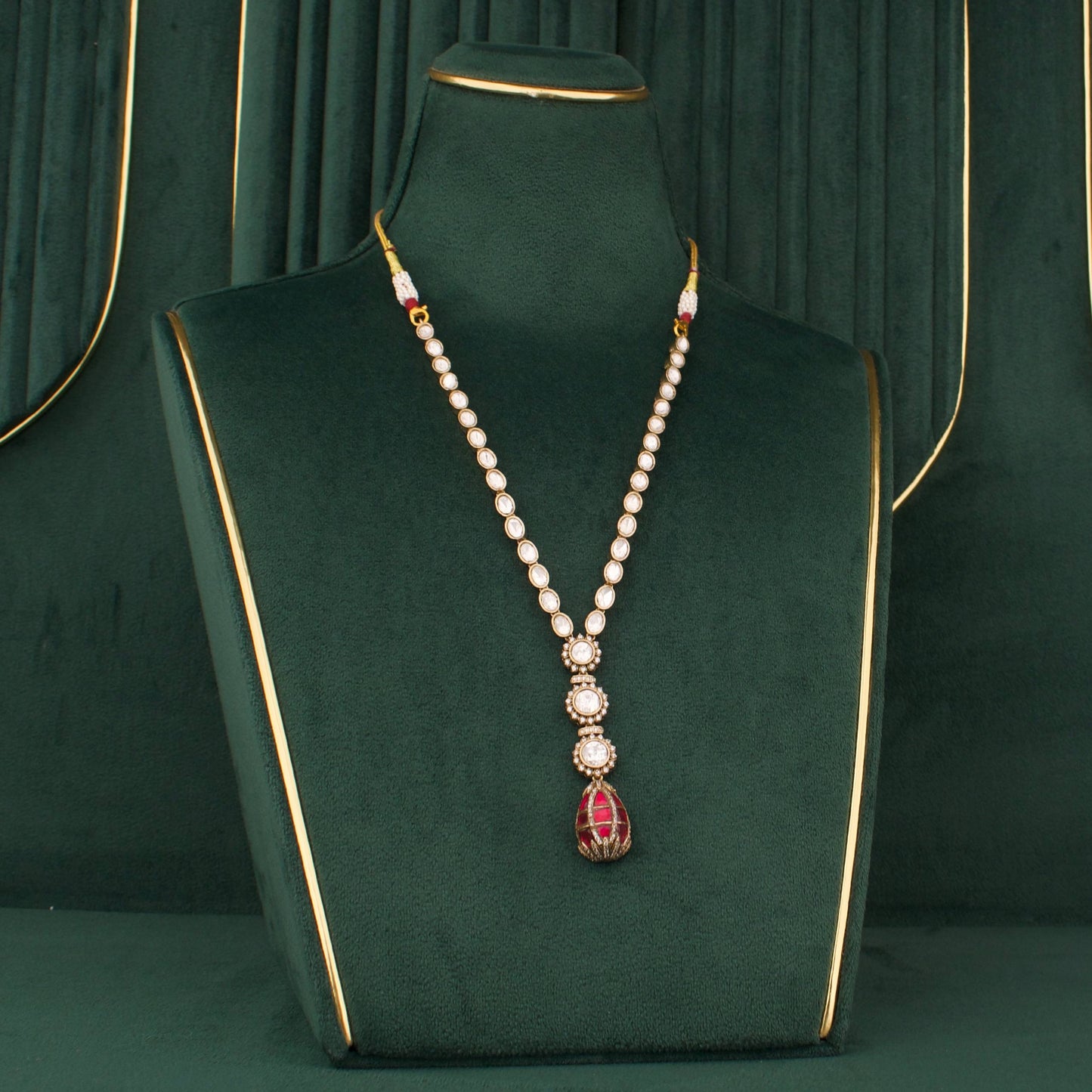 Minimal Polki Drop Necklace Set With Matching Earrings
