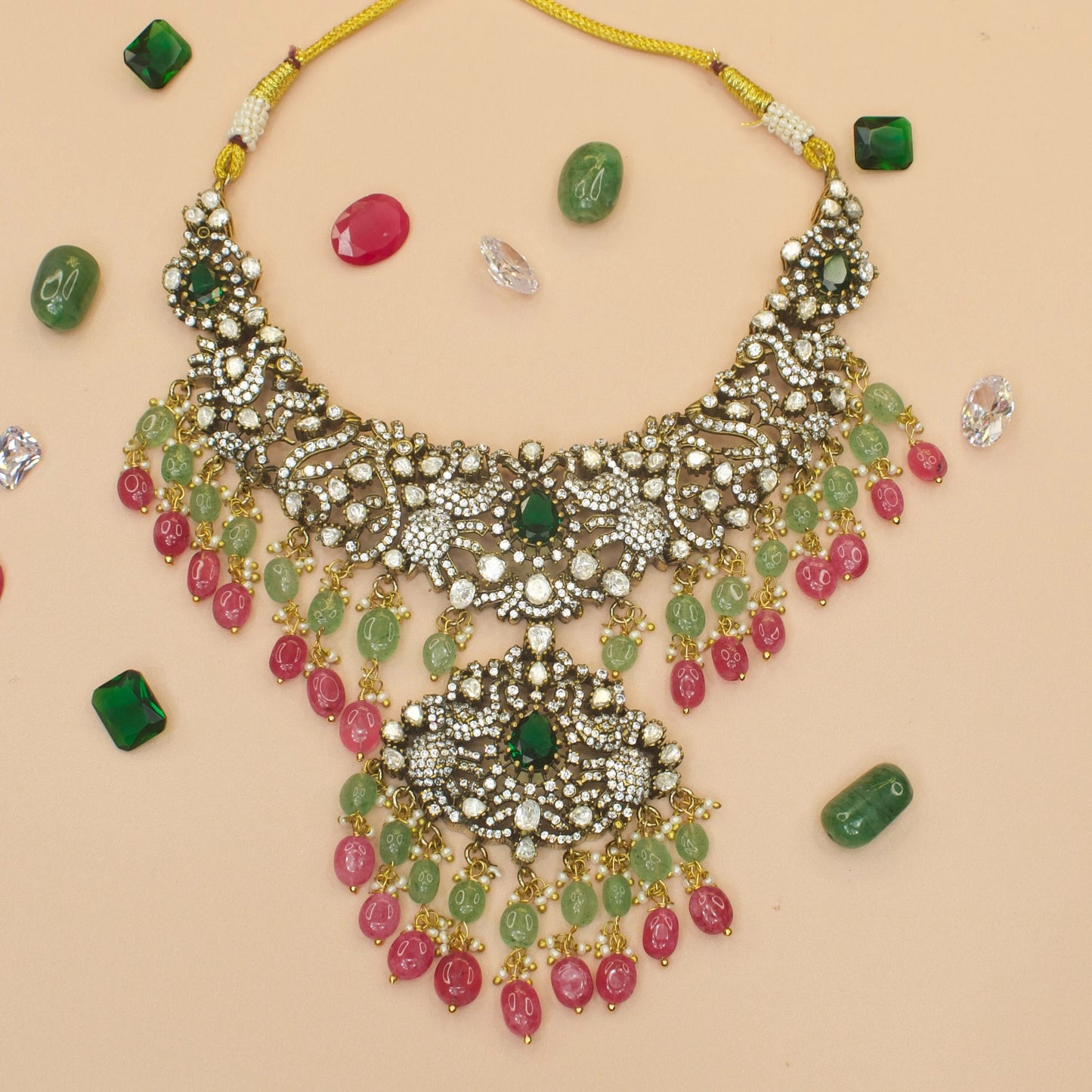 Antique Victorian Polki Necklace with chandbali earrings