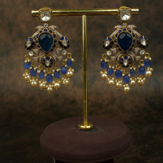 Victorian Cz Kundan & Polki Chandbali Earrings by DULHAN JEWELS