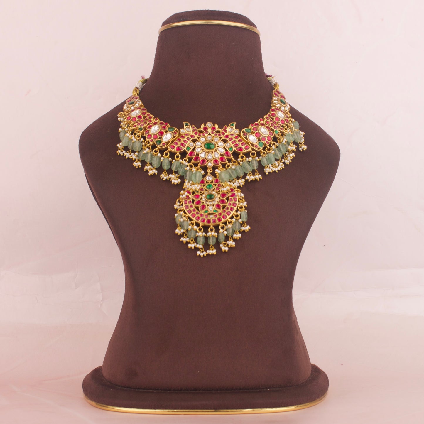 Elegant Jadau Kundan Chand Locket Guttapuslau Hanging Necklace