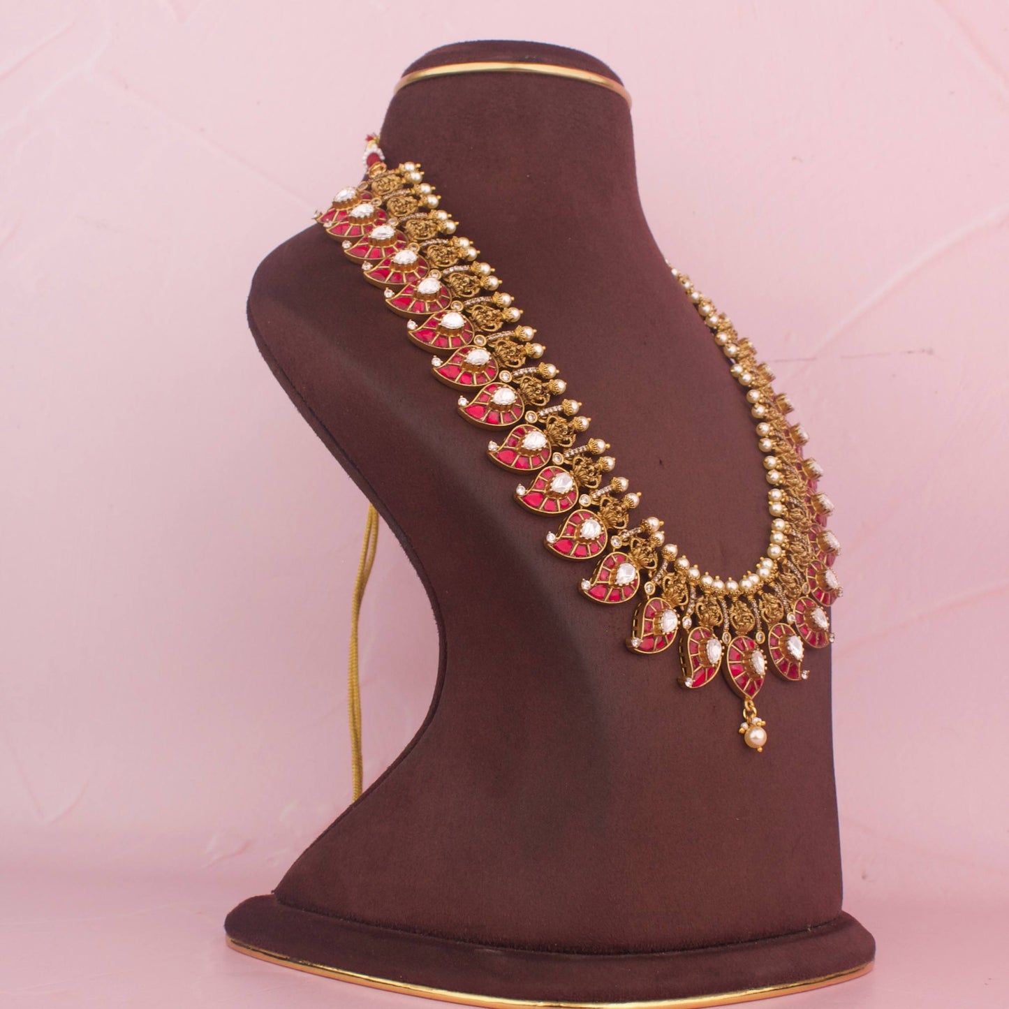 Antique Gold Jadau Kundan Mango Necklace With Matching Jhumki
