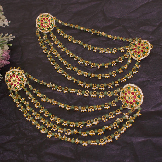 Timeless Jadau Kundan Earring + Hairpin + Champasaralu 5/Layerd Hair Accessory