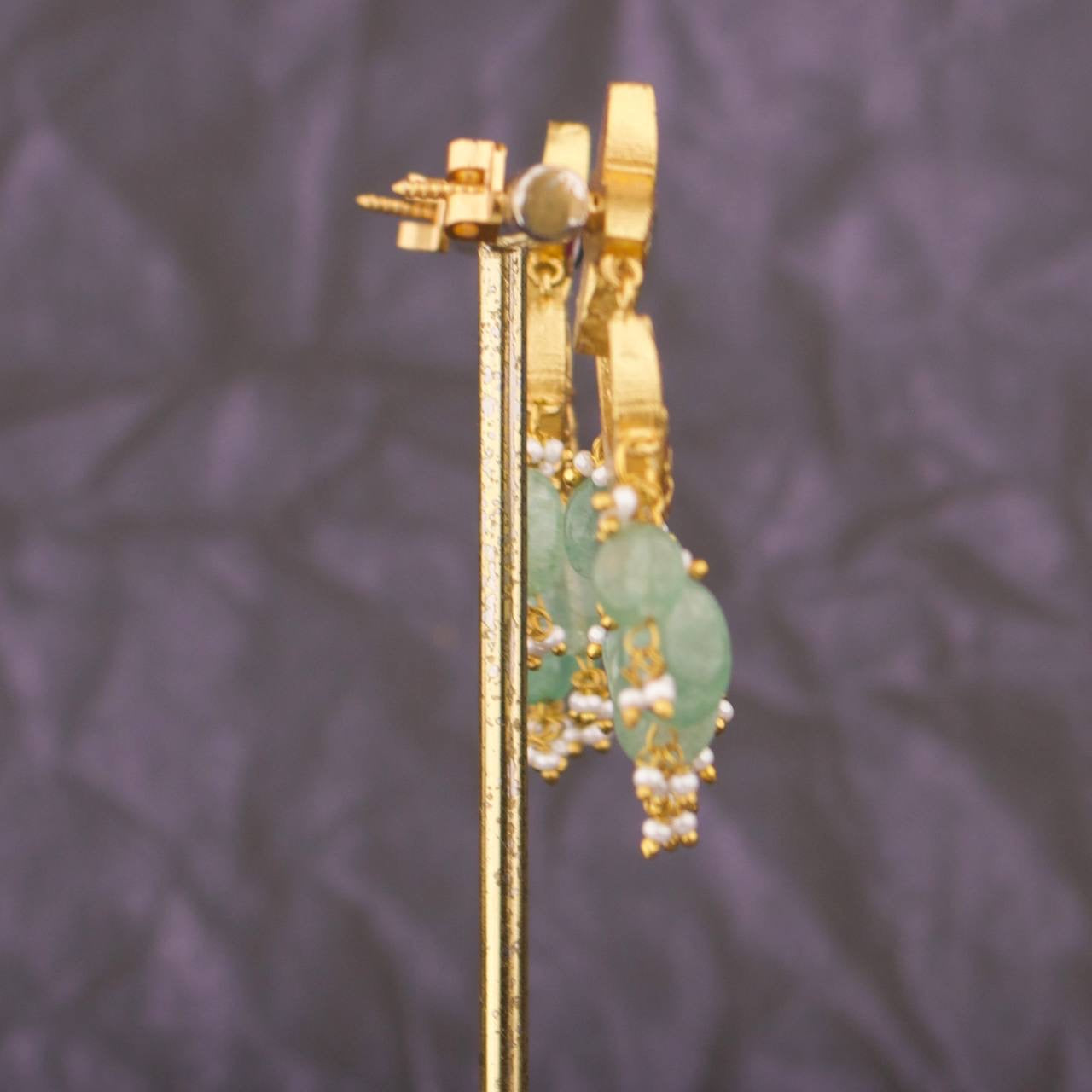 Graceful Jadau Kundan Chandbali Earrings with Hangings - Alternate View 1