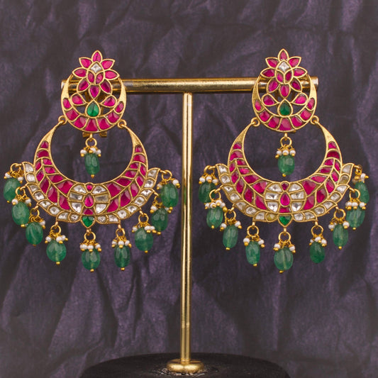 Bridal Exquisite Jadau Kundan Chand Bali Earrings
