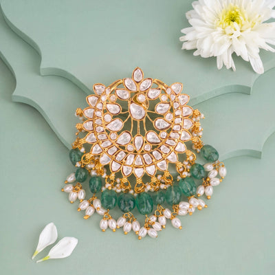 Elegant Moissanite Polki Locket With Rice Pearl Hangings