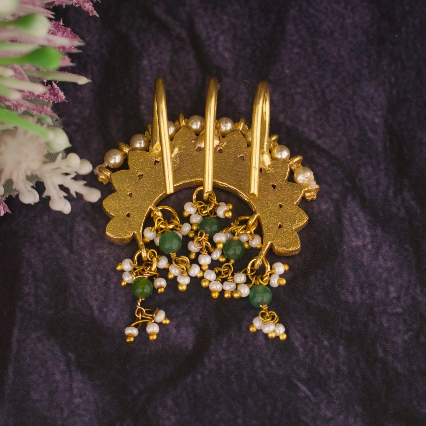Dazzling Jadau Kundan Hairpin In Chand Design - DULHAN JEWELS