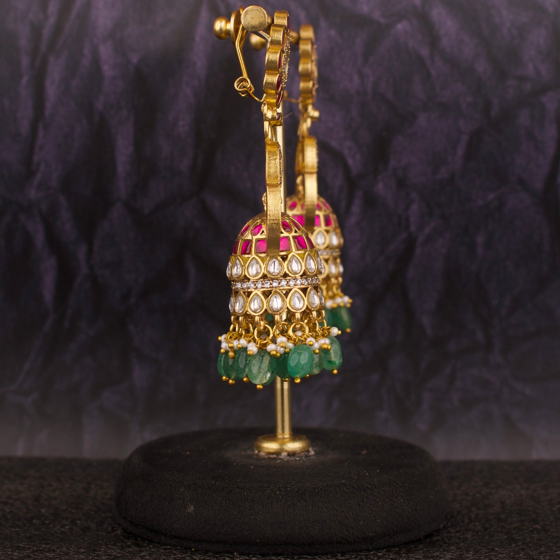 Unique Jadau Kundan x Polki Jhumki Earrings - DULHAN JEWELS
