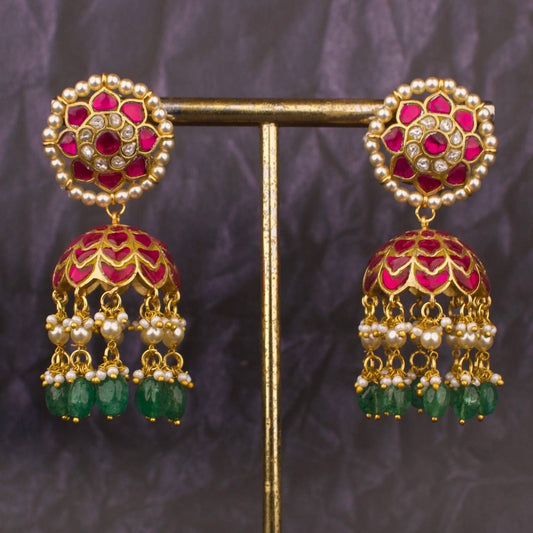 Majestic Jadau Kundan Floral Studded Jadau Kundan Jhumka Earrings