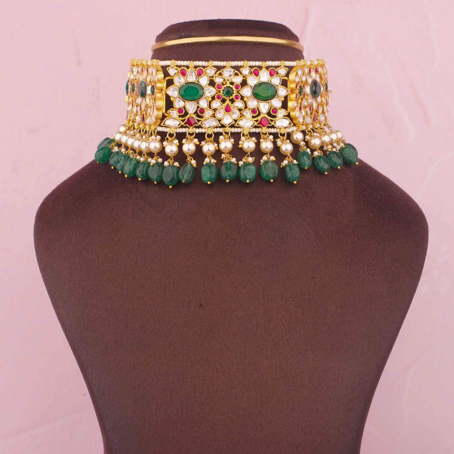 Bridal Jadau Kundan Choker Necklace With Strawberry Beads