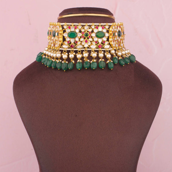 Bridal Jadau Kundan Choker Necklace With Strawberry Beads