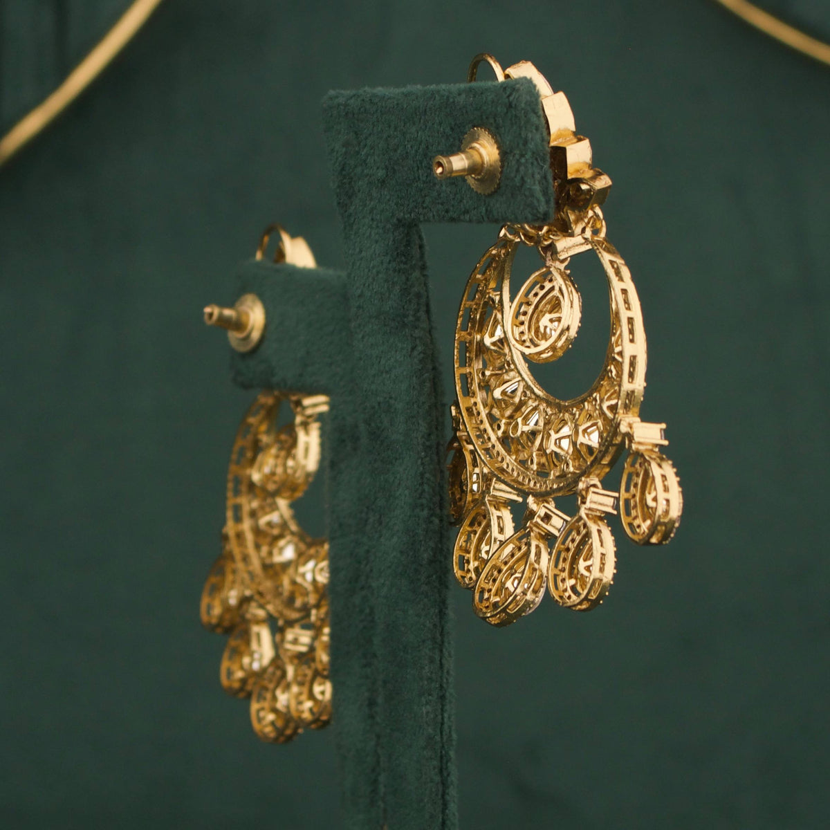 Radiant Victorian Polki Chandbali Earrings With Drops Craftsmanship & Detail View - Dulhan Jewels