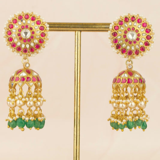 Traditional Floral Design Studded Jadau Kundan Jhumki