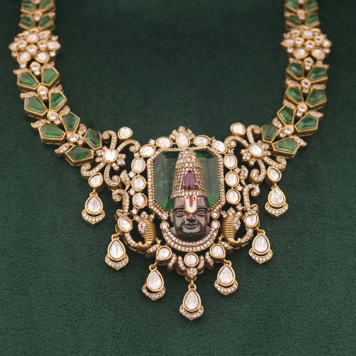 Shree Venkateshwara Jadau Kundan Necklace Set With Earrings