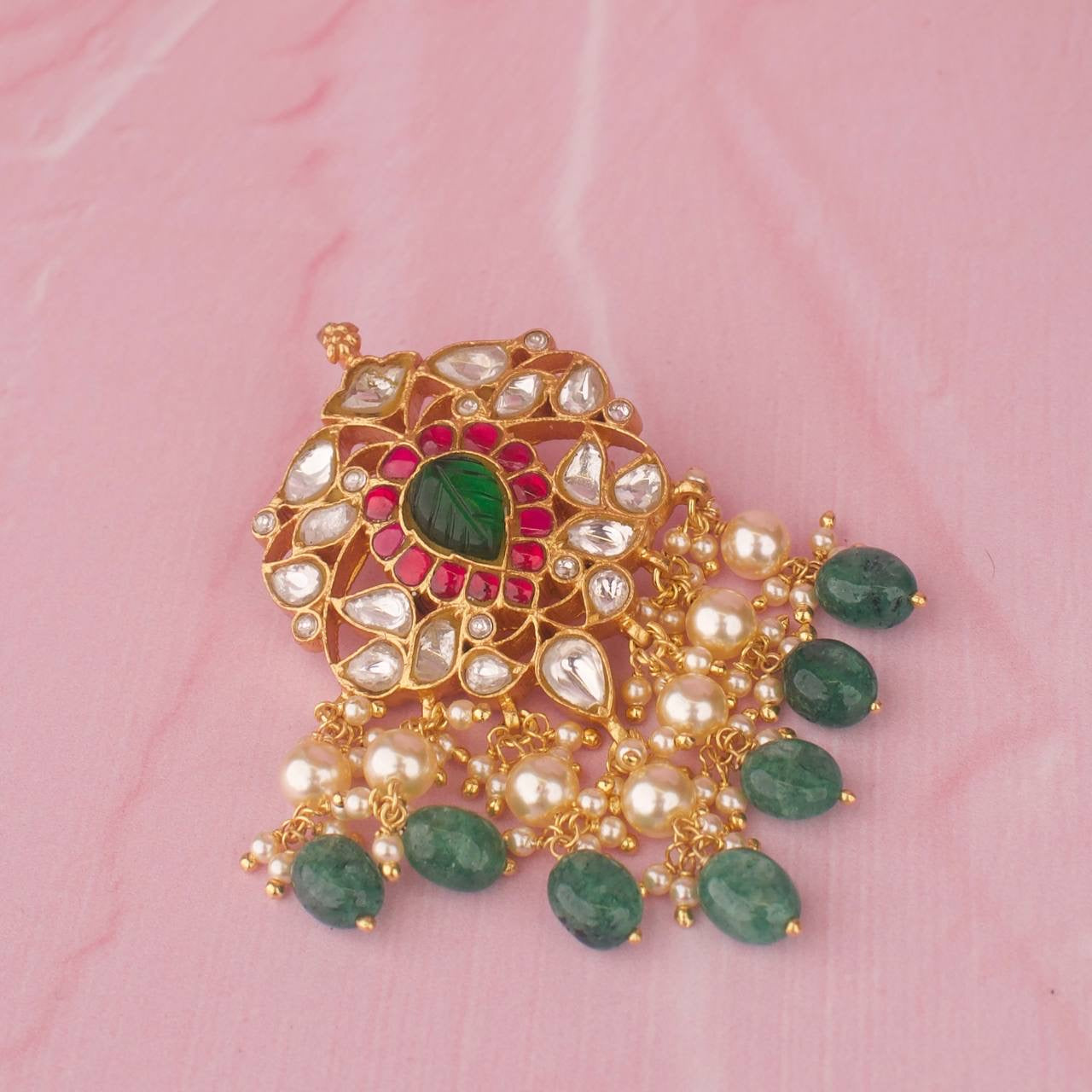 Pure 925 Silver Gold Plated Kundan Detachable Locket Necklace