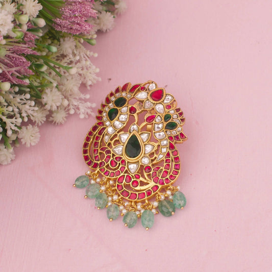 Unique Jadau Kundan Floral Peacock Design Pendant