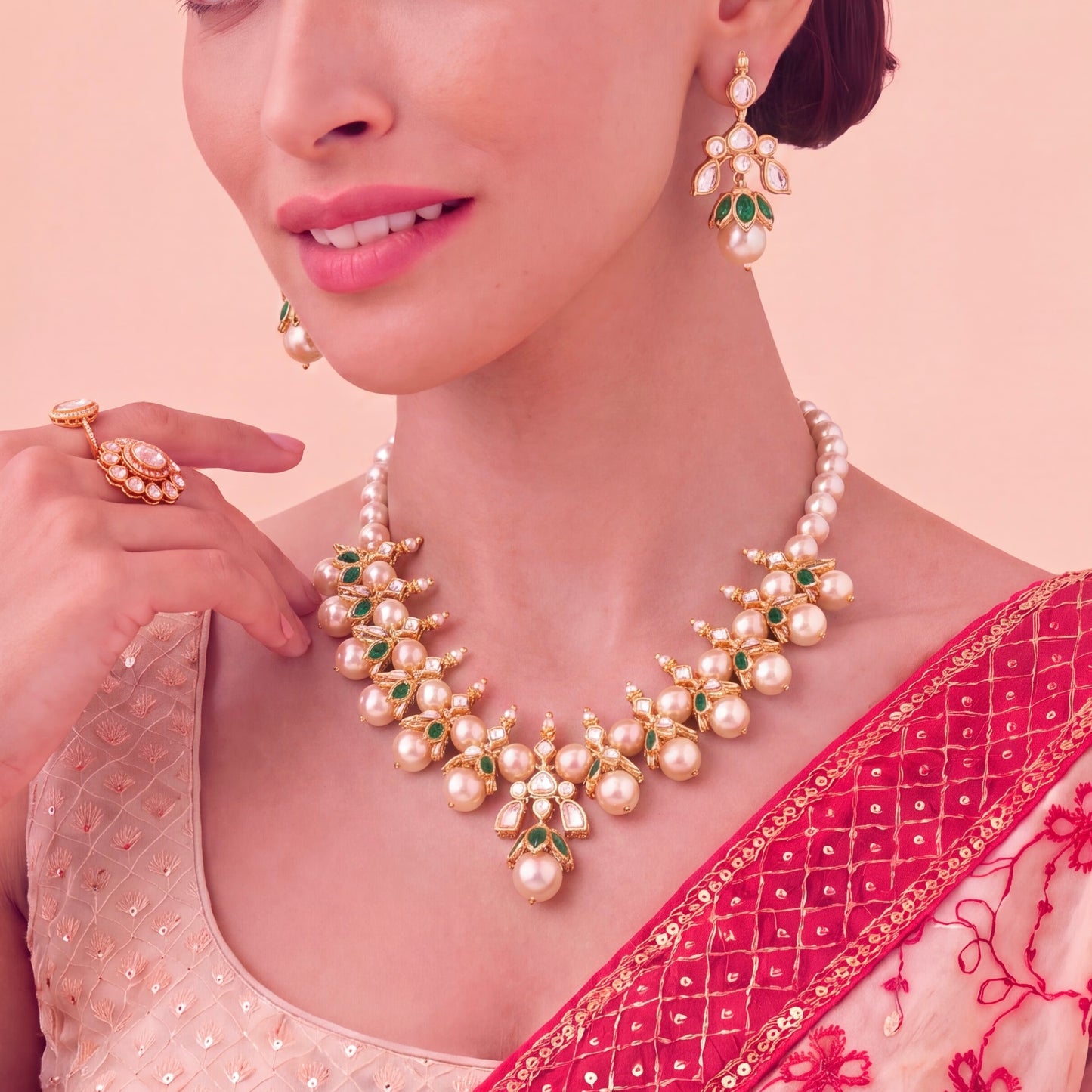 Fresh Water Pearls Mala With Matching Earrings