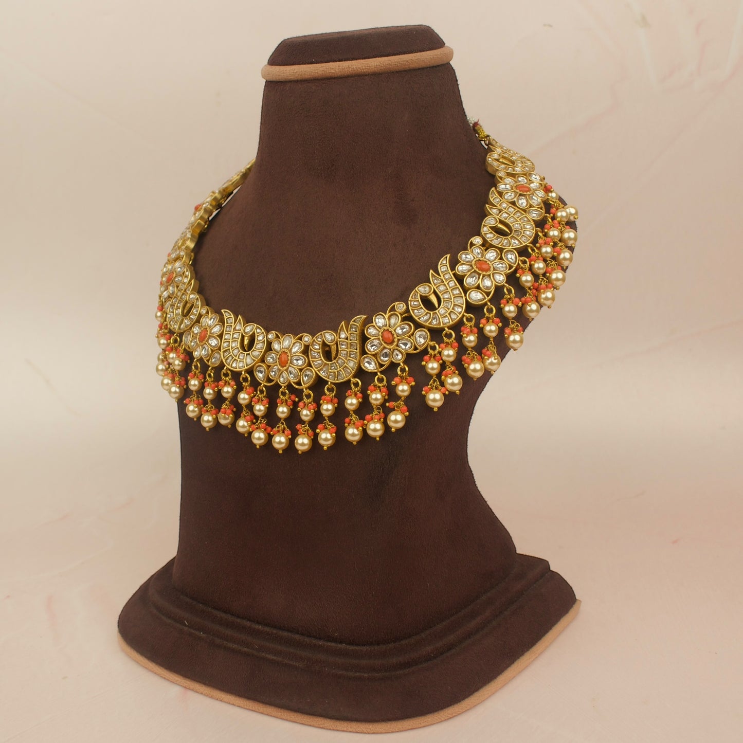 Unique Jadau Kundan Coral Necklace Set