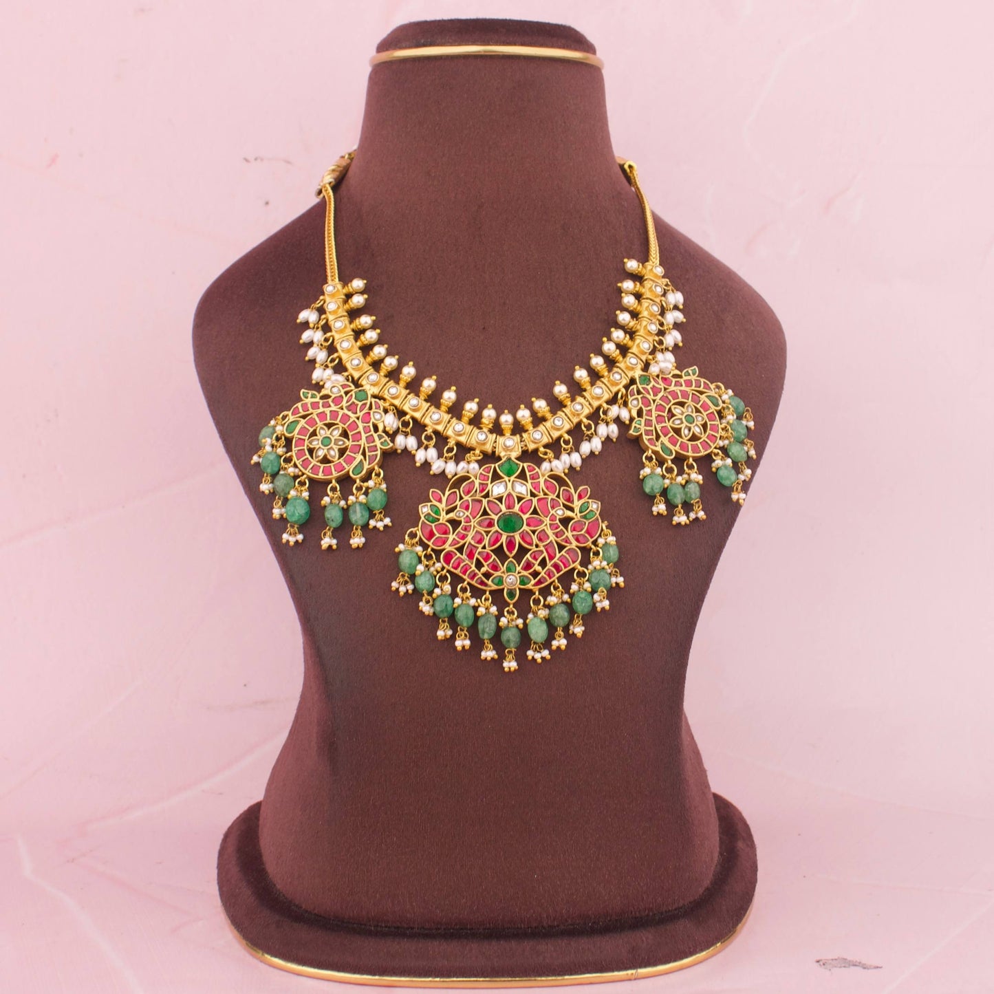 Ethnic Jadau Kundan Necklace With Green Beads