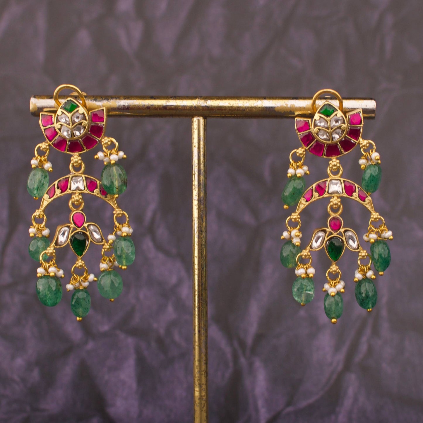 Elegant Jadau Kundan Chand Studded Hanging Earrings