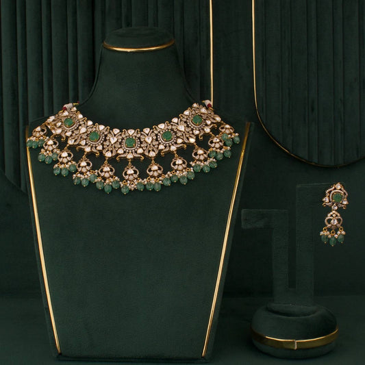 Bridal Polki Necklace Set In Pure 925 Silver