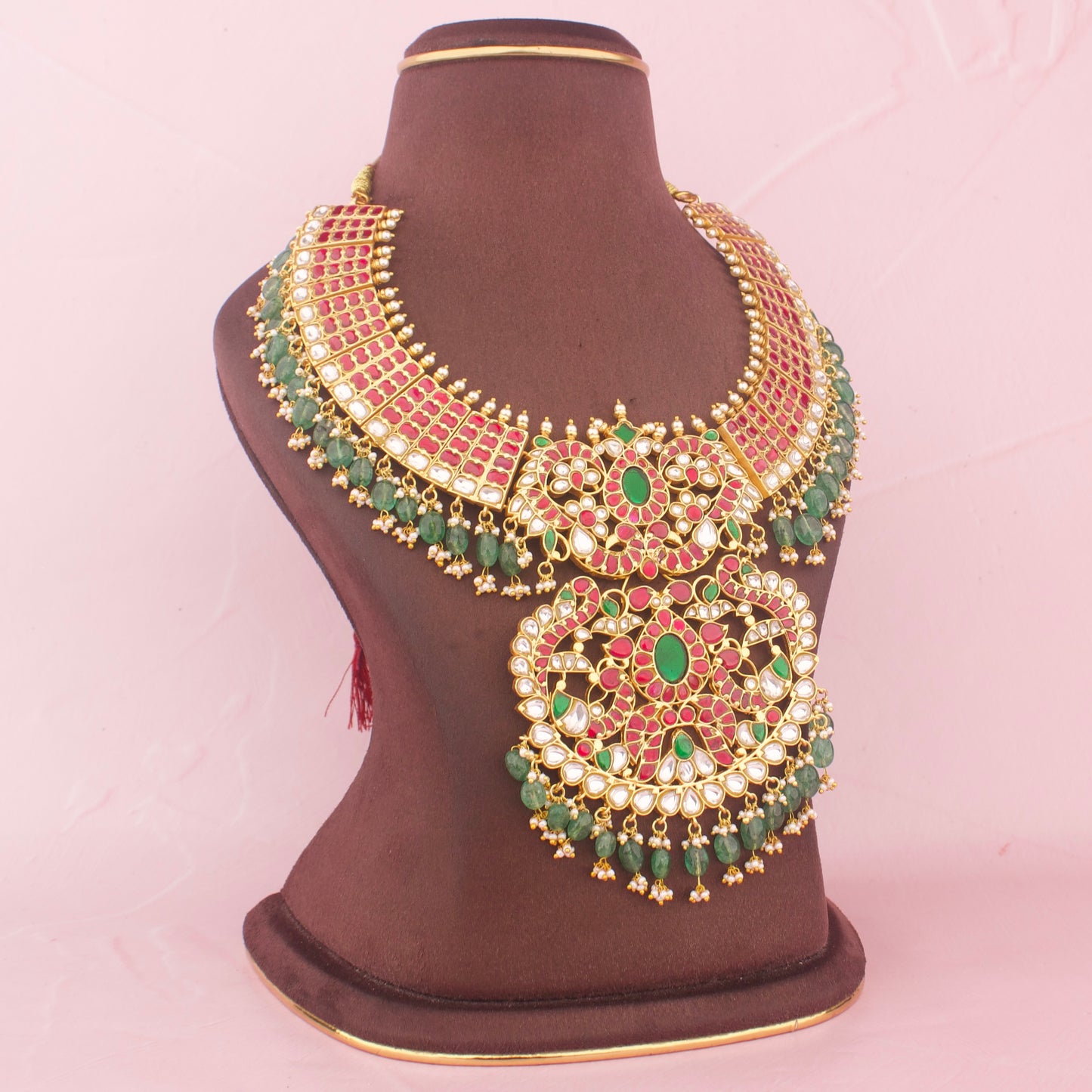 Magnificent Jadau Kundan Necklace With Emerald Beads And Ruby Stones