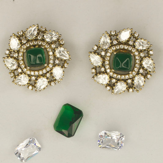 Emerald Amethyst Victorian polki studs