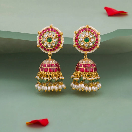 Exclusive Jadau Kundan Jhumka Earrings With Pearls