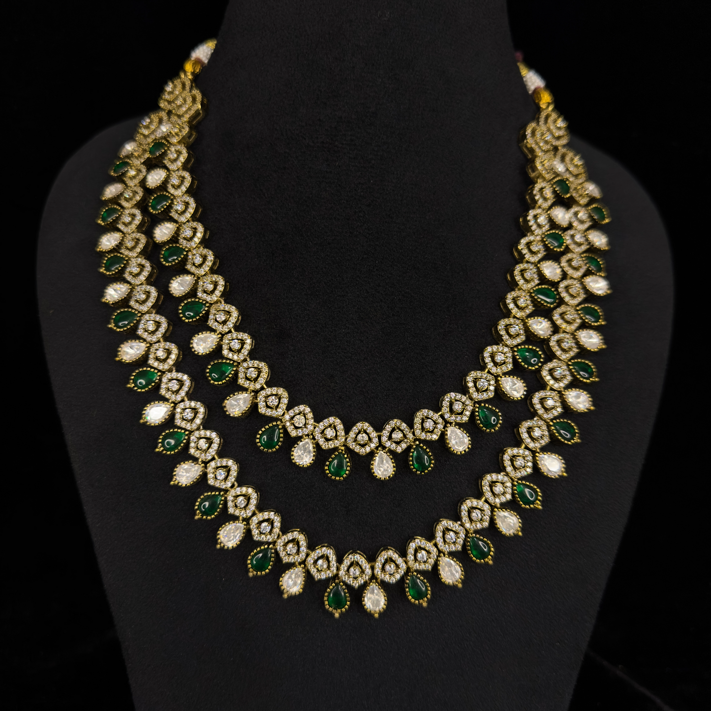 Two-Step Victorian Diamond Necklace Set with onyx beads