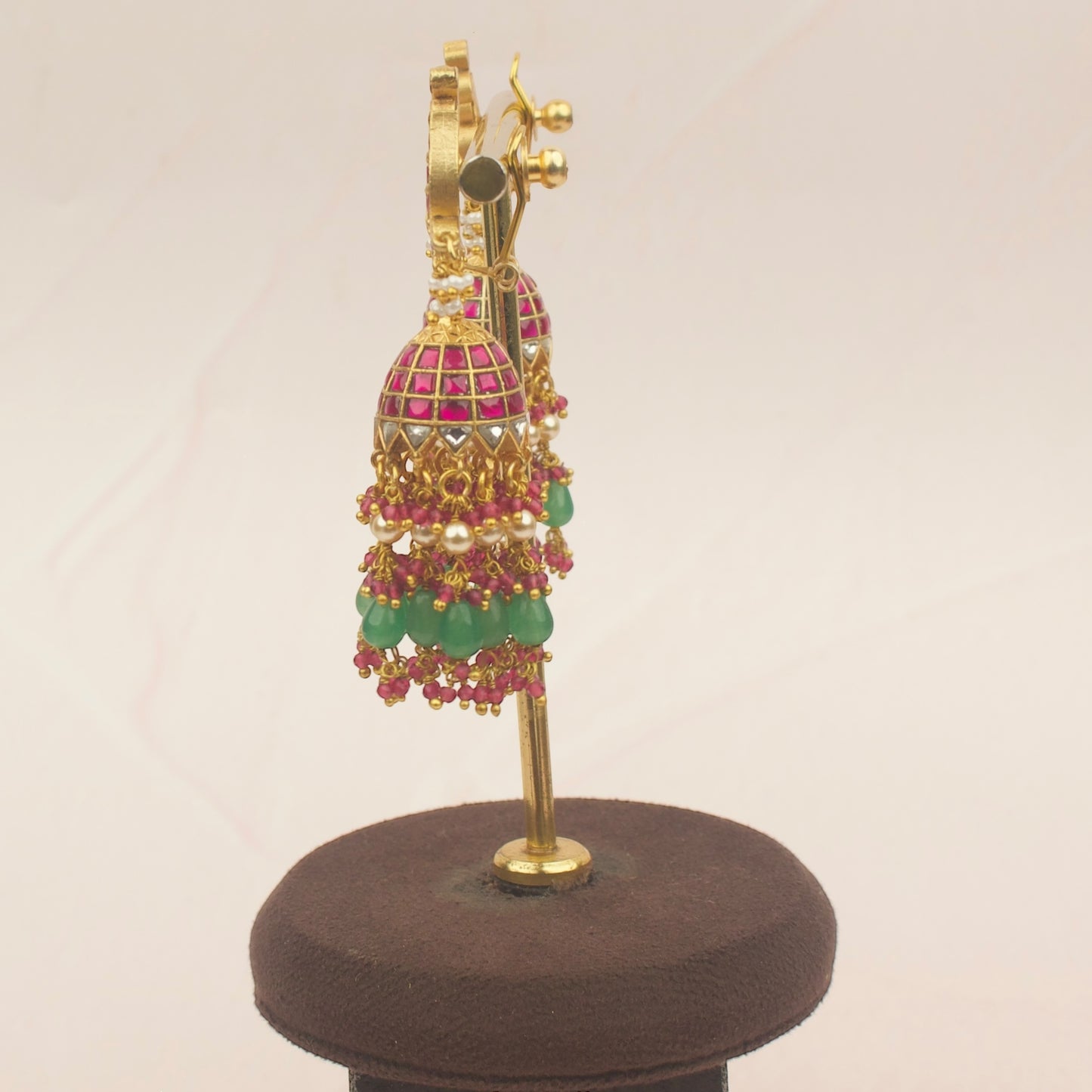 Bridal Jadau Kundan Jhumki With Pearl & Bead Hangings