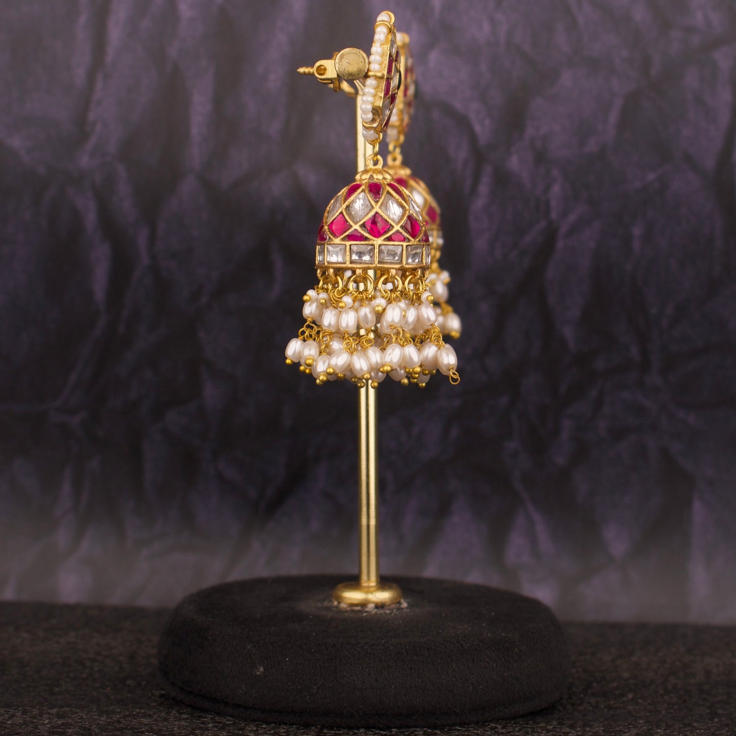 Unique Design Jadau Kundan Jhumki With Rice Pearl Hanging - DULHAN JEWELS
