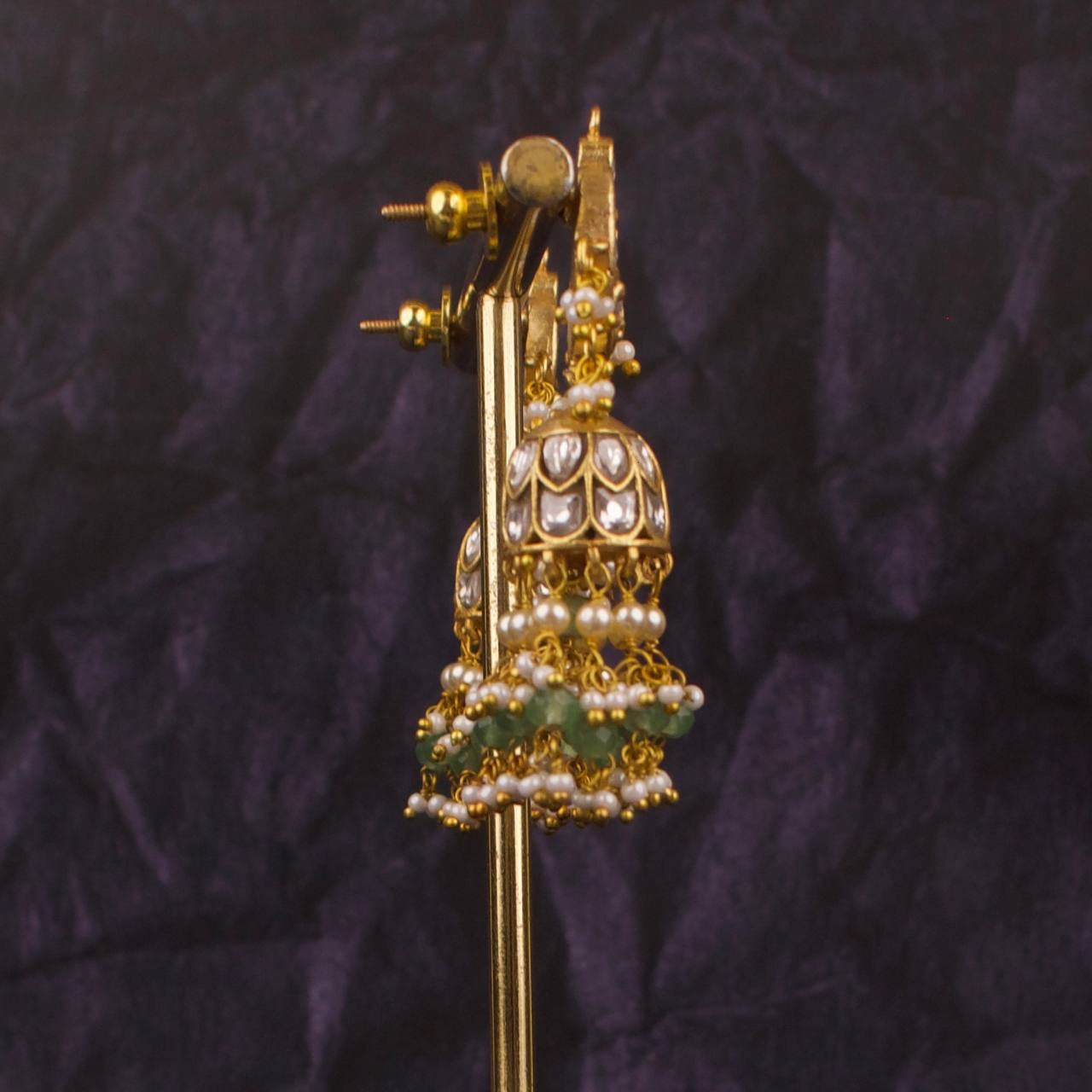 Unique Chand Studded Jadau Kundan Jhumki Earrings
