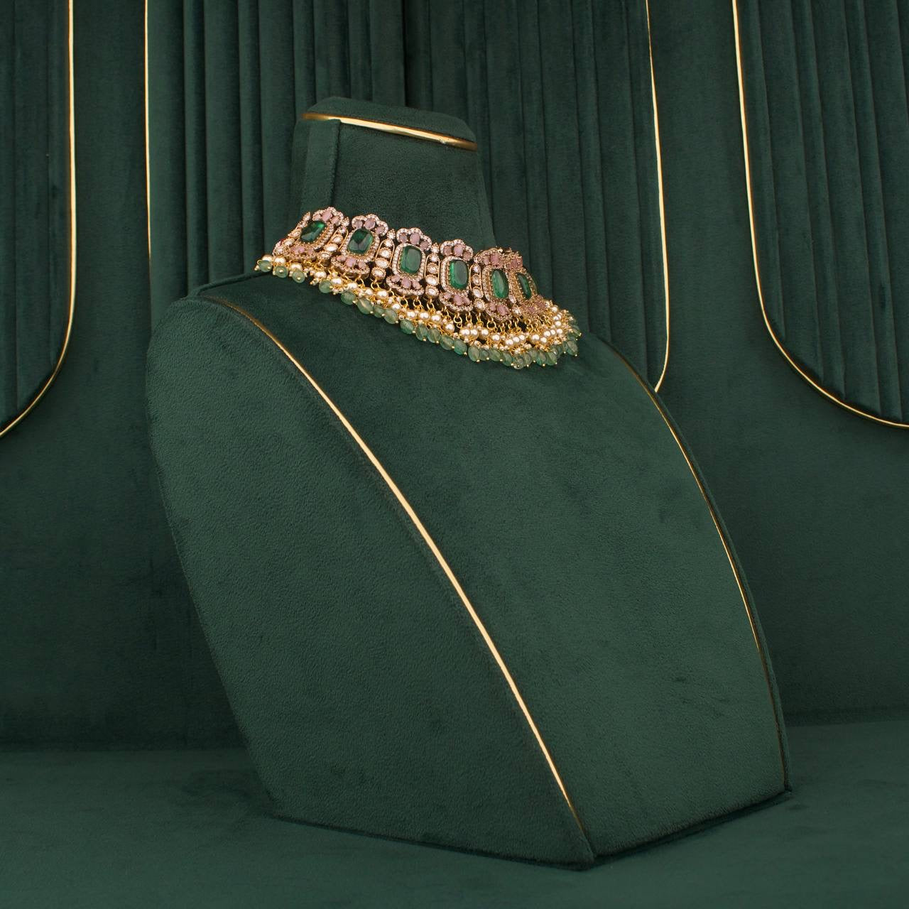 Designer Victorian Polki Fusion Chokers With Matching Earrings