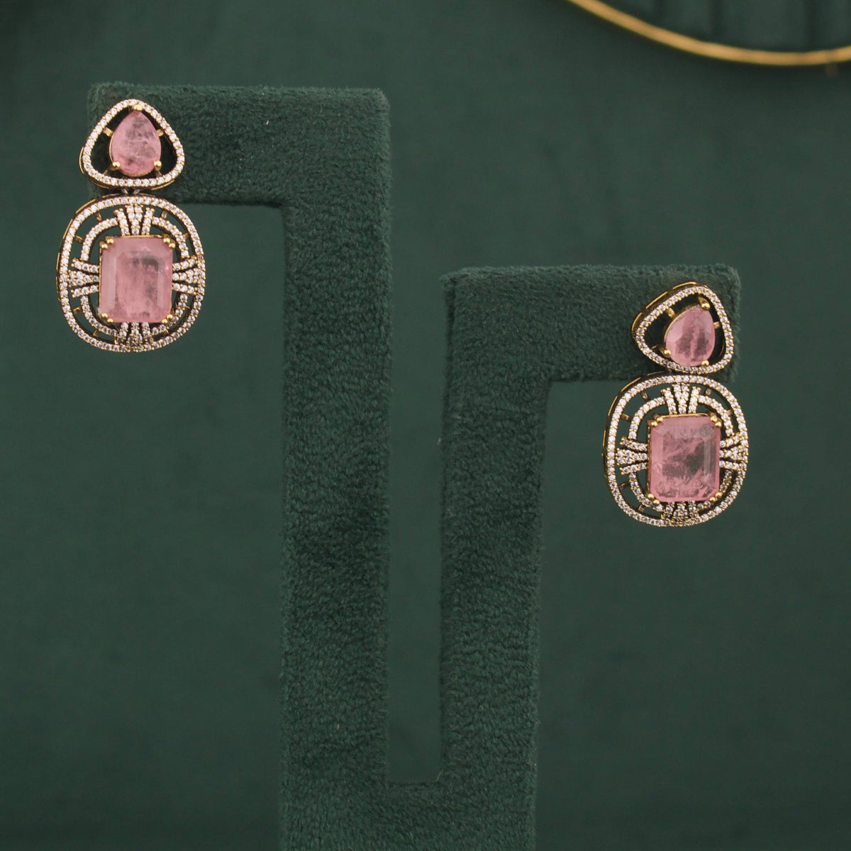 Sleek Victorian Short Necklace With Earrings Styling Angle View 6 - Dulhan Jewels