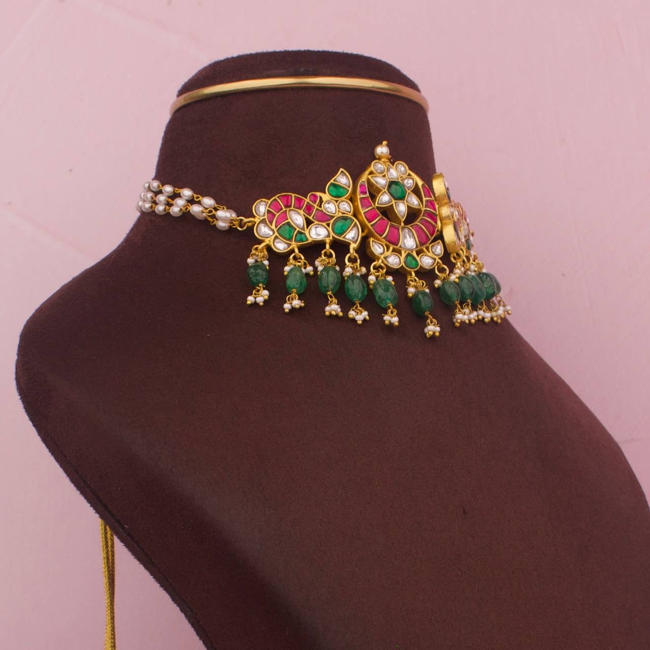Royal Jadau Kundan Choker With Guttapusalu Hangings & Ricepearl Chain
