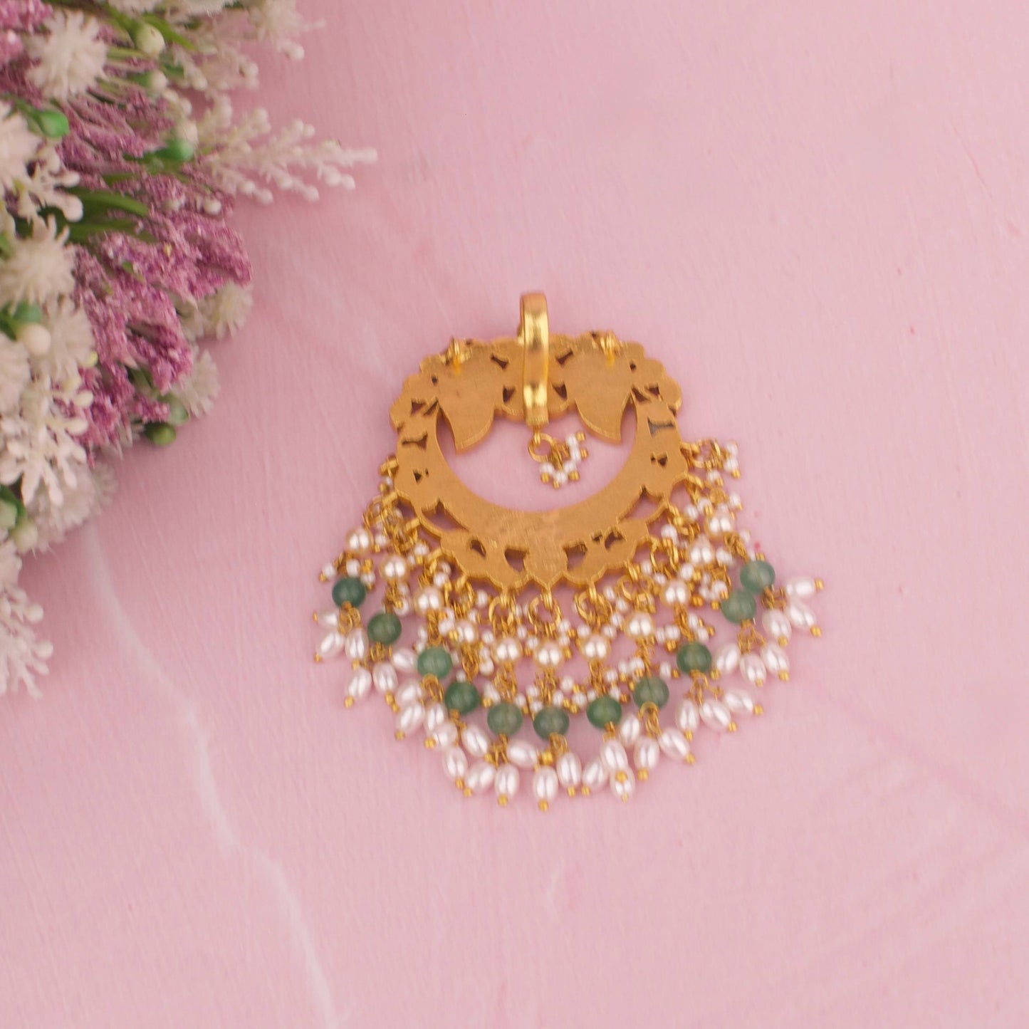Unique Jadau Kundan Pendant With Guttapusalu Hangings