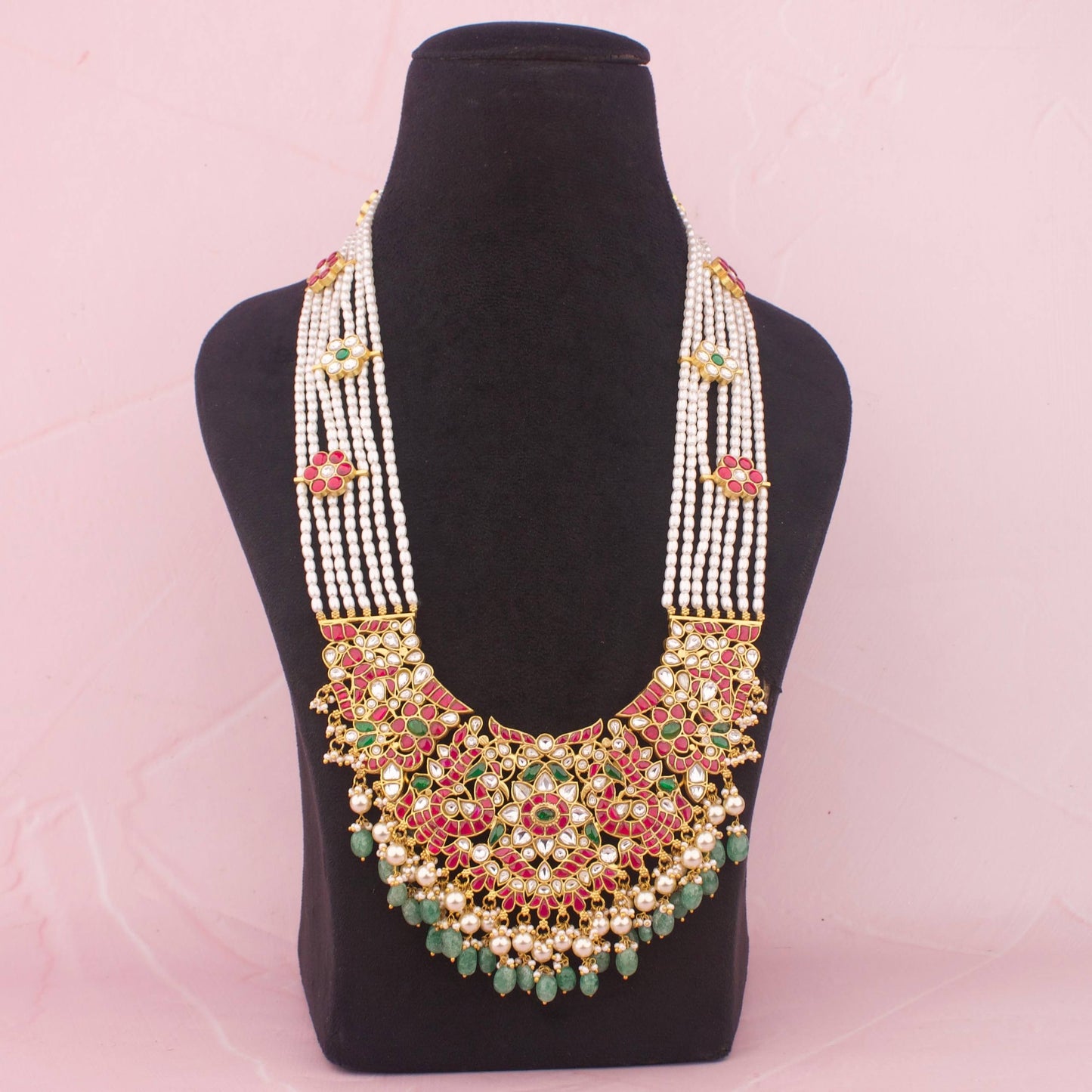 Traditional Long Jadau Kundan Bridal Haram With Kundan SIde Lockets
