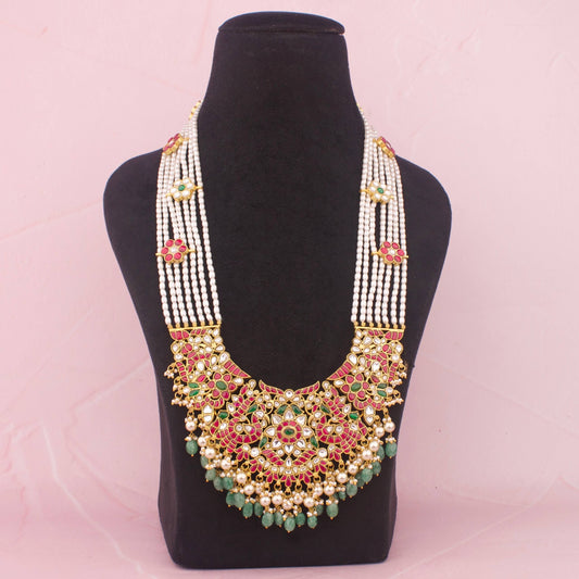 Traditional Long Jadau Kundan Bridal Haram With Kundan SIde Lockets