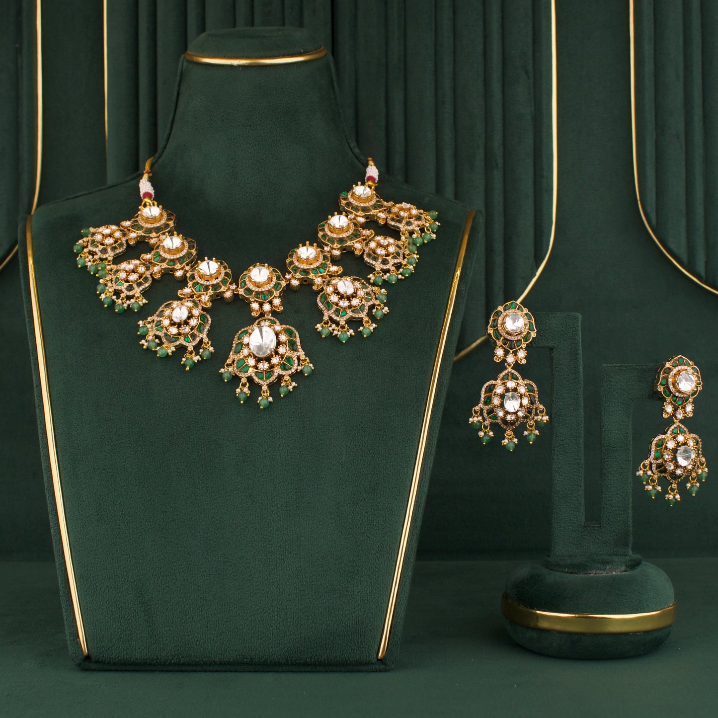 Bridal Moissanite Polki x Kundan Fusion Necklace Set - DULHAN JEWELS