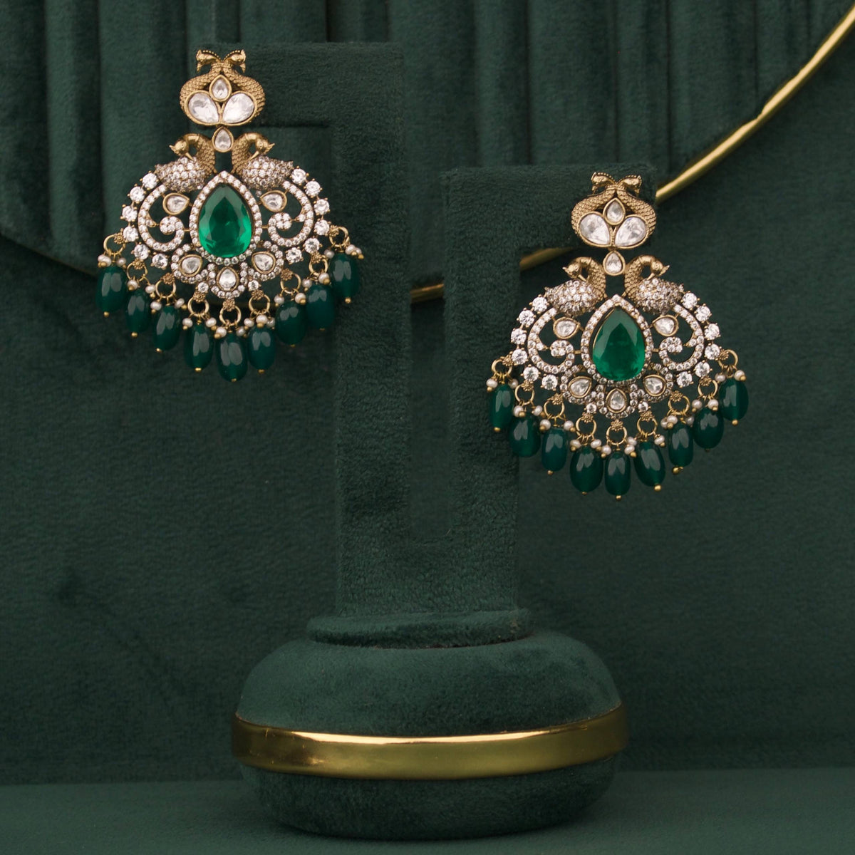 Handcrafted detail view of Grand Layered Victorian Polki Set With Matching Earrings jewelry piece